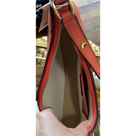 NEW!!!  AUTHENTIC TORY BURCH CORAL CRUSH MONOGRAM CRESENT HANDBAG - Picture 11 of 13